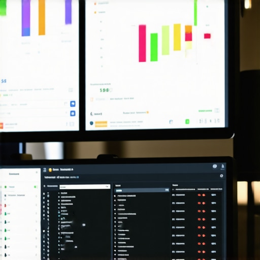 A workspace with multiple screens displaying SEO analytics and local business data.