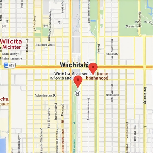 Map of Wichita city with local business locations and Google Maps interface