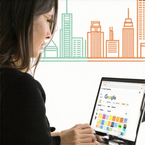 Business owner optimizing Google Business Profile with Wichita landmarks in background