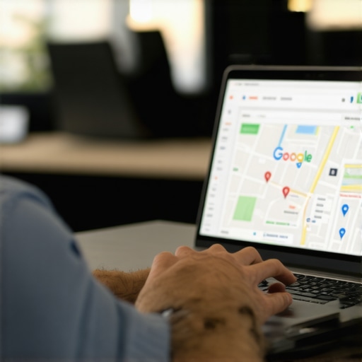 Business owner updating Google Maps listing on laptop