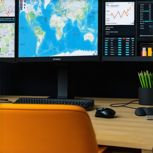 A professional analyzing local SEO data on a computer screen with maps and ranking metrics.