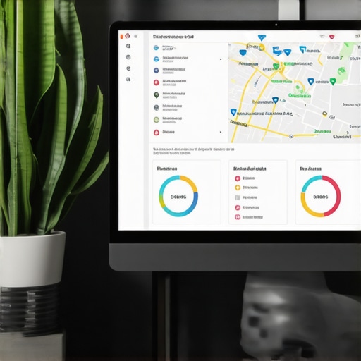 Dashboard of Wichita Local SEO Performance A computer monitor displaying local SEO analytics for Wichita with maps and reviews