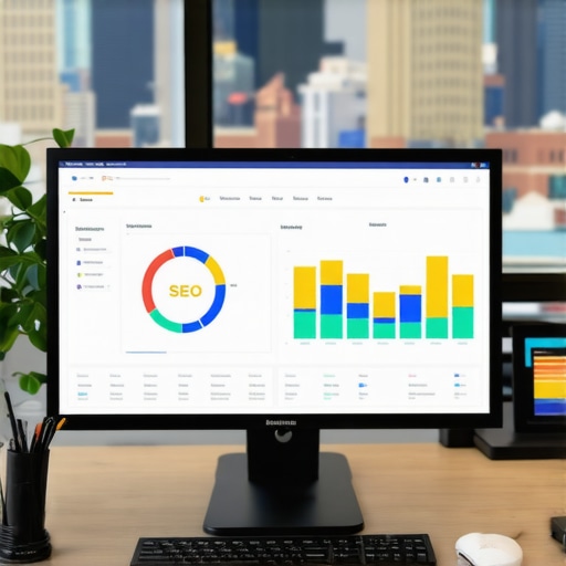 Monitor displaying Wichita SEO analytics in a modern office setting.