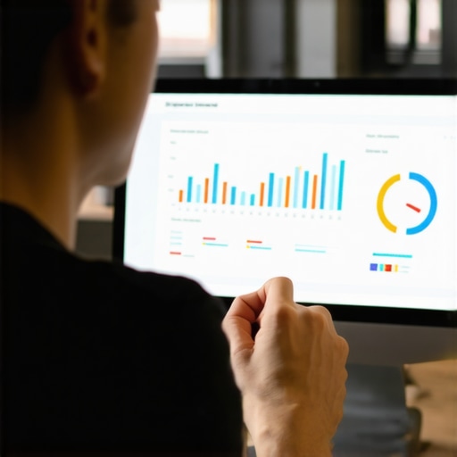 A person analyzing local SEO performance data on a laptop with charts and graphs.