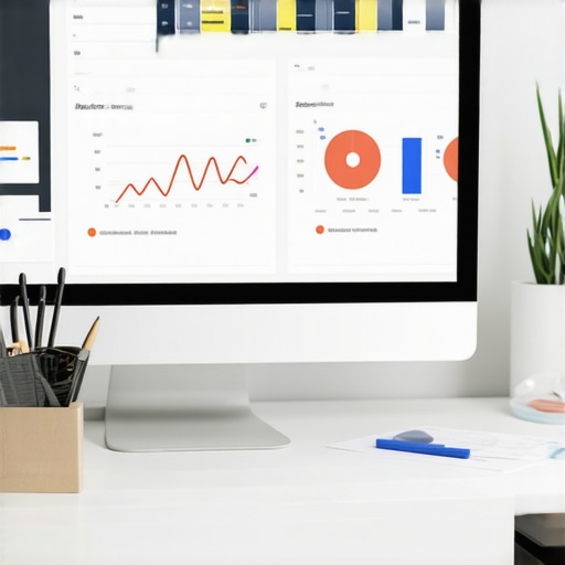 SEO tools on a digital workspace for local optimization Computer monitor displaying SEO analytics charts and local ranking data in an office setting